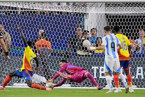 Camilo Vargas makes a save during the final against Argentina